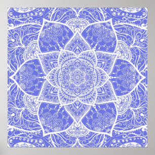 Blau und Weiß Mandala - Loergann in Bluebell Poster