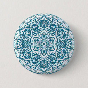 Blau und Weiß Mandala - Loergann in Holz Button