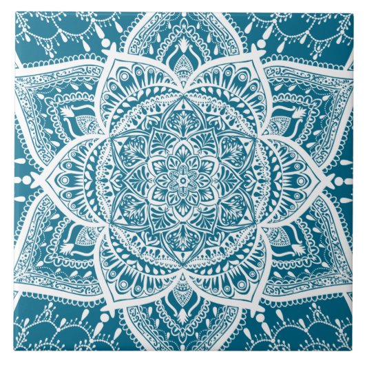 Blau und Weiß Mandala - Loergann in Holz Fliese (Vorderseite)