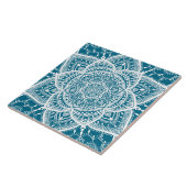 Blau und Weiß Mandala - Loergann in Holz Fliese (Seite)