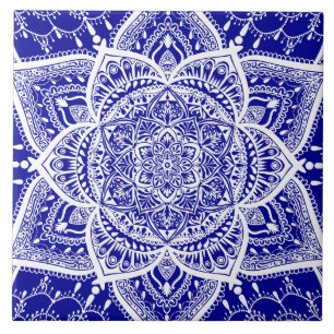 Blau und Weiß Mandala - Loergann - Sapphire Fliese