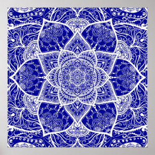 Blau und Weiß Mandala - Loergann - Sapphire Poster
