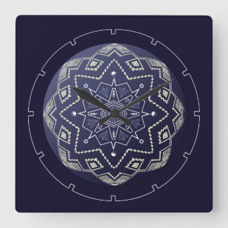 Blau und Weiß Mandala Wall Uhr