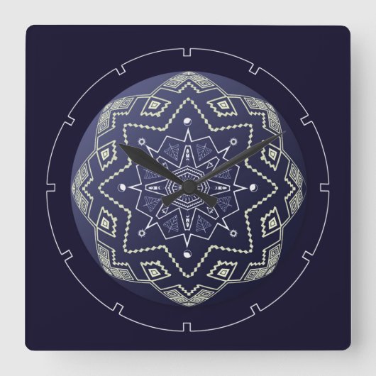 Blau und Weiß Mandala Wall Uhr (Vorderseite)