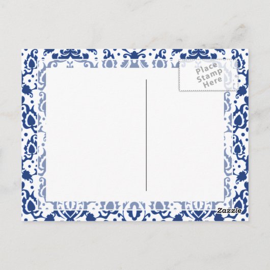 Blau und Weiß marokkanische Casbah Damask Postkarte (Rückseite)