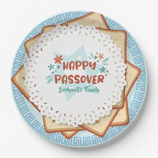 Blau und Weiß Matzah Jewish Holiday Passover Pappteller (Vorderseite)