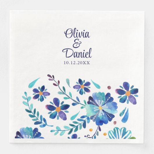 Blau und Weiß mexikanische Fieasta Wedding Serviette (Vorderseite)