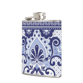 Blau und weiß mexikanische Talavera Folk Art Tile Flachmann (Links)