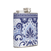 Blau und weiß mexikanische Talavera Folk Art Tile Flachmann (Rechts)