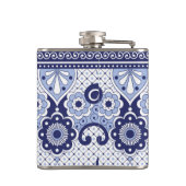 Blau und weiß mexikanische Talavera Folk Art Tile Flachmann (Rückseite)