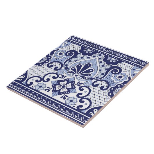 Blau und weiß mexikanische Talavera Folk Art Tile Fliese (Seite)
