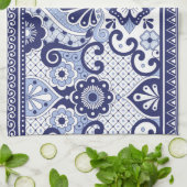 Blau und weiß mexikanische Talavera Folk Art Tile Geschirrtuch (Gefaltet)