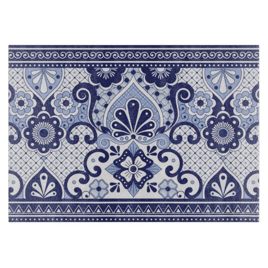 Blau und weiß mexikanische Talavera Folk Art Tile Schneidebrett (Vorderseite)