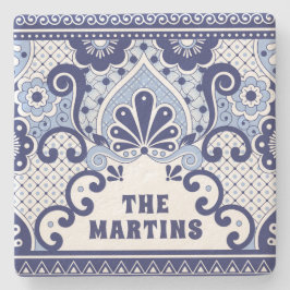 Blau und weiß mexikanische Talavera Folk Art Tile Steinuntersetzer