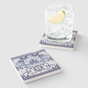 Blau und weiß mexikanische Talavera Folk Art Tile Steinuntersetzer