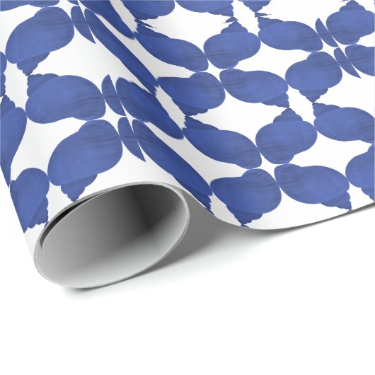 Blau und Weiß Minimalistische Küste Seashell Einfa Geschenkpapier (Rolleneckpunkt)