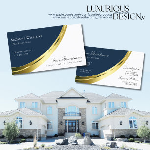 Blau und Weiß mit dekorativer Golddekoration Stilv Visitenkarte