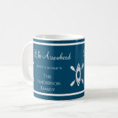 Blau und Weiß mit dem Namen Kayak. Kaffeetasse (Vorderseite Links)