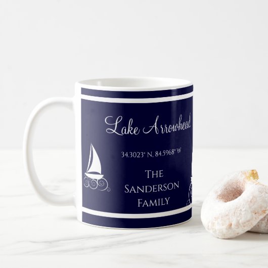 Blau und Weiß mit dem Namen Sailboat Kaffeetasse (Mit Donut)