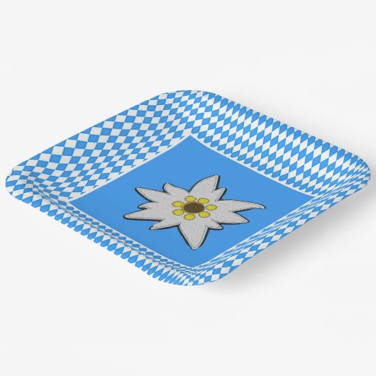 Blau und Weiß mit Edelweiss Oktoberfest Pappteller (Gewinkelt)