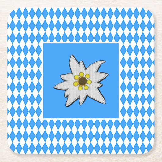 Blau und Weiß mit Edelweiss Oktoberfest Rechteckiger Pappuntersetzer (Vorderseite)