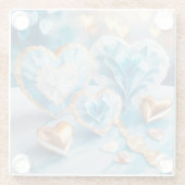 BLAU UND WEISS MIT GOLD GEARBEITETEN HERZEN GLASUNTERSETZER (Rückseite)