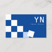 Blau und Weiß mit Monogramm und Foto Visitenkarte (Vorderseite)