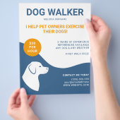 Blau und weiß mit Orange Dog Walker Template Flyer (Hand)