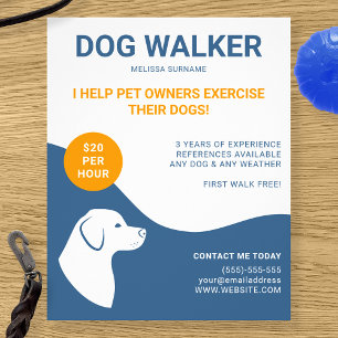 Blau und weiß mit Orange Dog Walker Template Flyer