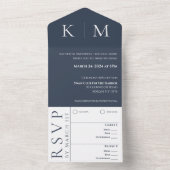 Blau und weiß-modern-monogram-Wedding- All In One Einladung (Innen Boden)