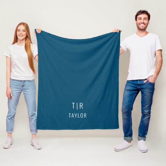 Blau und weiß, modern monogramm elegant fleecedecke (Beispiel)