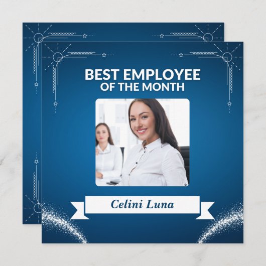Blau und Weiß Moderne Beste Mitarbeiter des Monats Einladung (Vorne/Hinten)