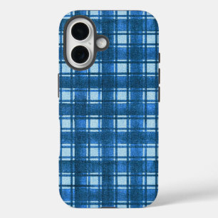 Blau und Weiß Moderne Denim Karierte Muster iPhone 16 Hülle