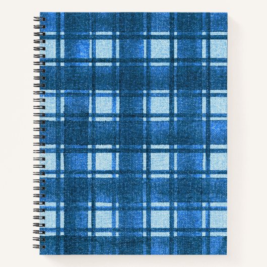 Blau und Weiß Moderne Denim Karierte Muster Notizblock (Vorderseite)