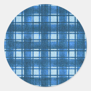 Blau und Weiß Moderne Denim Karierte Muster Runder Aufkleber