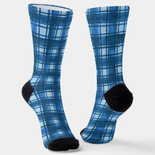 Blau und Weiß Moderne Denim Karierte Muster Socken