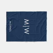 Blau und Weiß | Moderne Monogramm-Fleece Fleecedecke (Vorderseite (Horizontal))