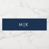 Blau und Weiß | Moderne Monogramm Hochzeit Wasserflaschenetikett (Einzelnes Label)