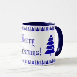 Blau und Weiß Moderne Weihnachtsbaumstämme Muster Tasse