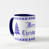 Blau und Weiß Moderne Weihnachtsbaumstämme Muster Tasse (Vorderseite Links)