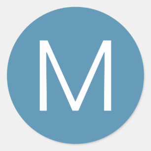 Blau und Weiß Moderner Minimalistischer Brief Runder Aufkleber