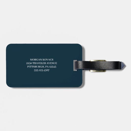 Blau und Weiß | Modernes Monogramm Gepäckanhänger (Rückseite horizontal)