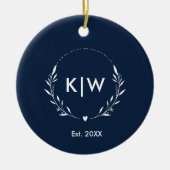 Blau und Weiß | Monogram für moderne Initials Keramik Ornament (Vorne)