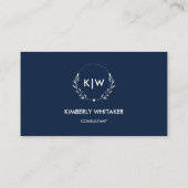 Blau und Weiß | Monogram für moderne Initials Visitenkarte (Rückseite)