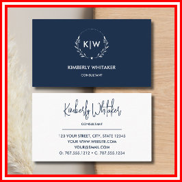 Blau und Weiß | Monogram für moderne Initials Visitenkarte