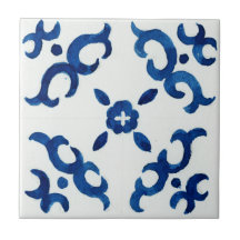 Blau und Weiß Muster Mittelmeer Wasserfarbe