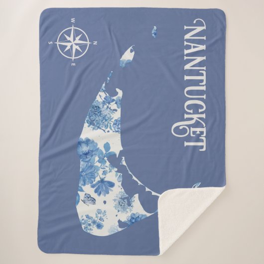 Blau und Weiß Nantucket Sherpa Blanket Sherpadecke (Vorderseite)