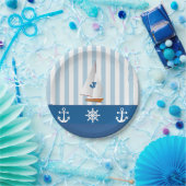 Blau und Weiß Nautic themed Monogramed Design. Pappteller (Party)