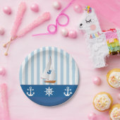 Blau und Weiß Nautic themed Monogramed Design. Pappteller (Party)