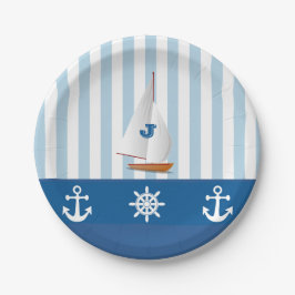 Blau und Weiß Nautic themed Monogramed Design. Pappteller